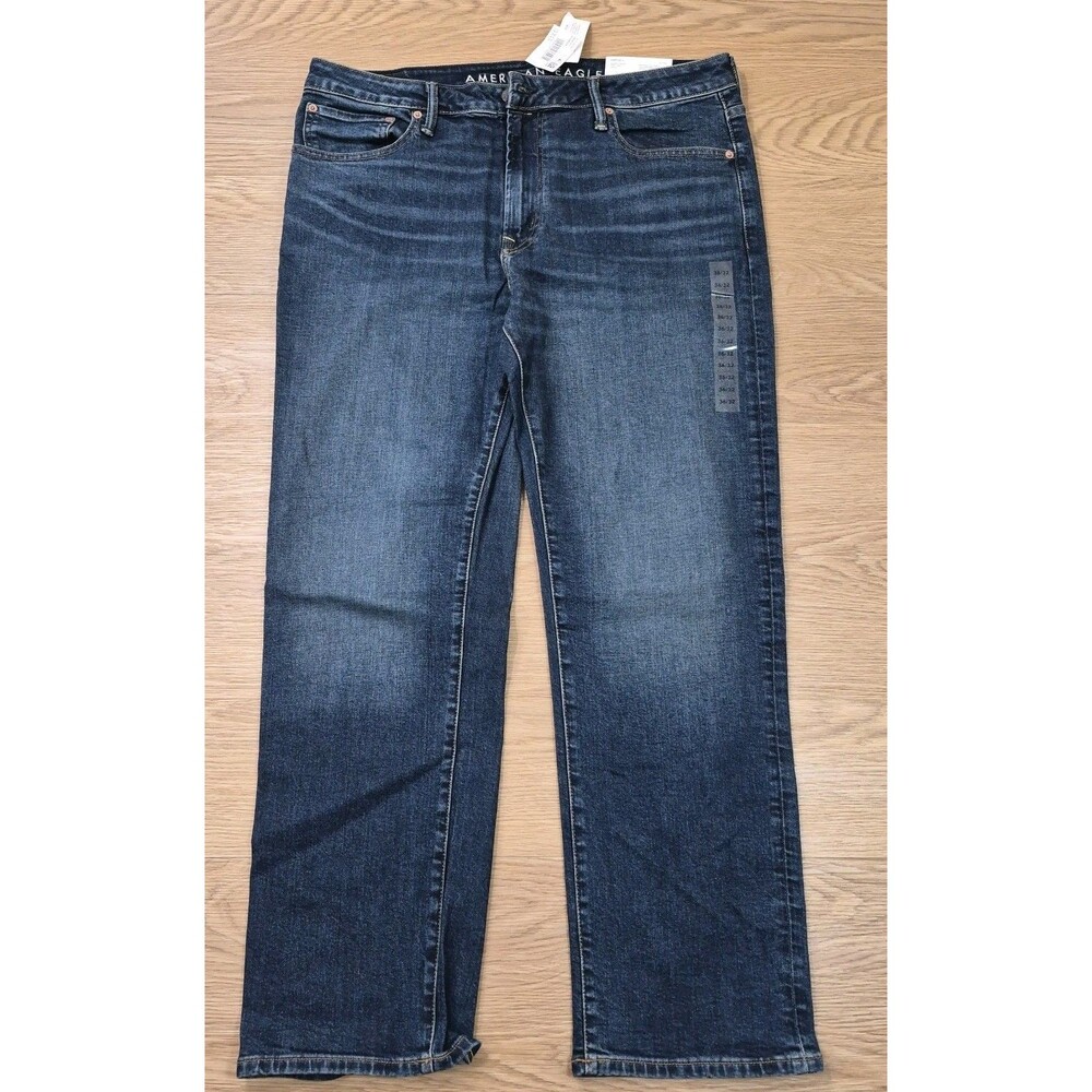 American Eagle Relaxed Straight Jeans Mens 36x32 Dark Wash Blue Cotton Denim NEW
